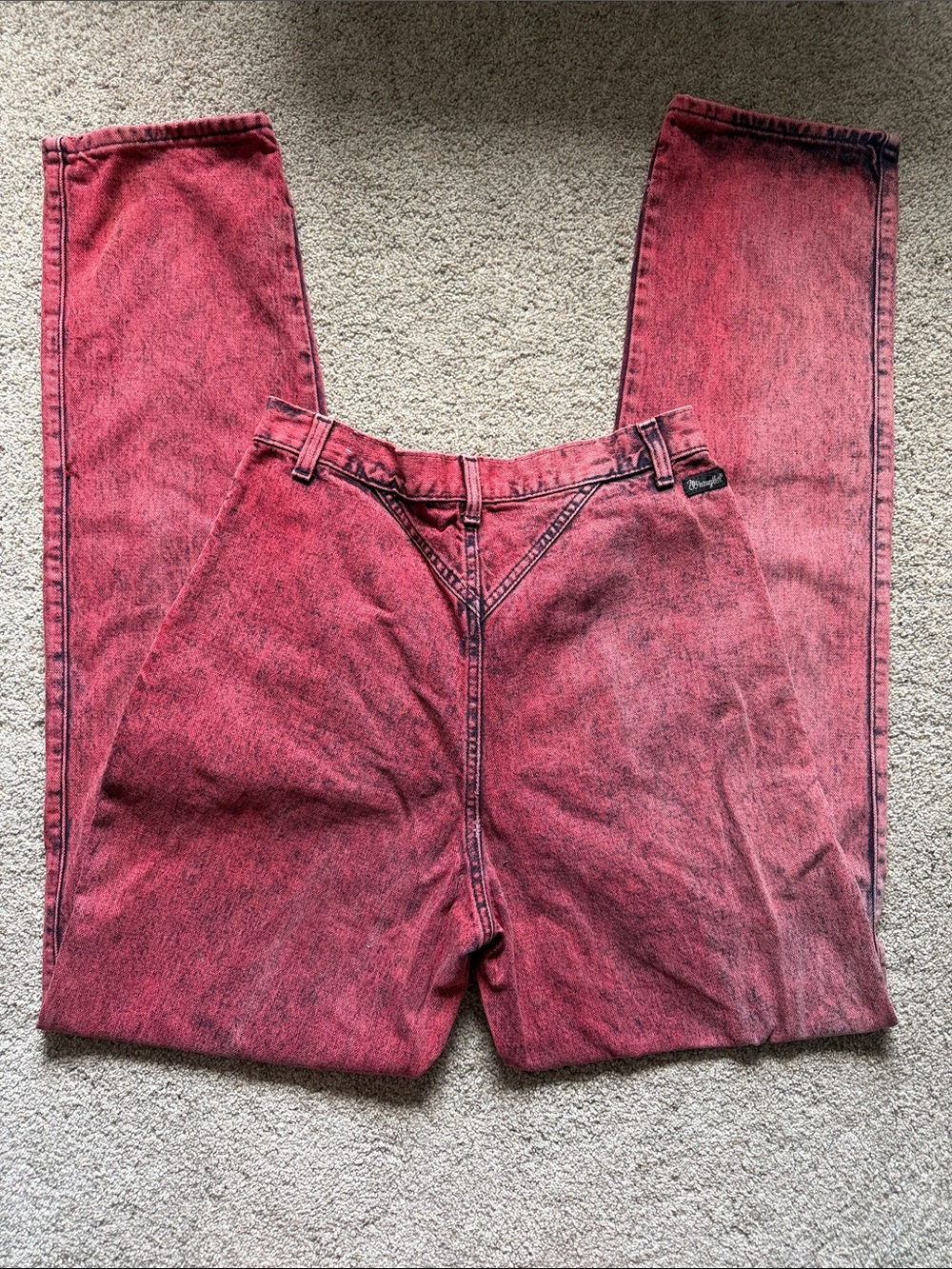 VTG Wrangler Pink Red Acid Wash High Rise Western V-Yoke Jeans Waist 26”